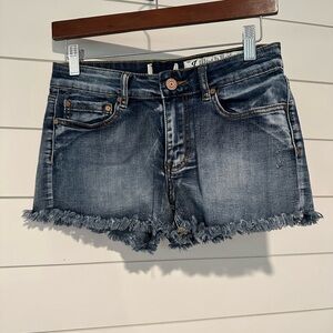 Denim Blue Frayed Hem Women's Shorts